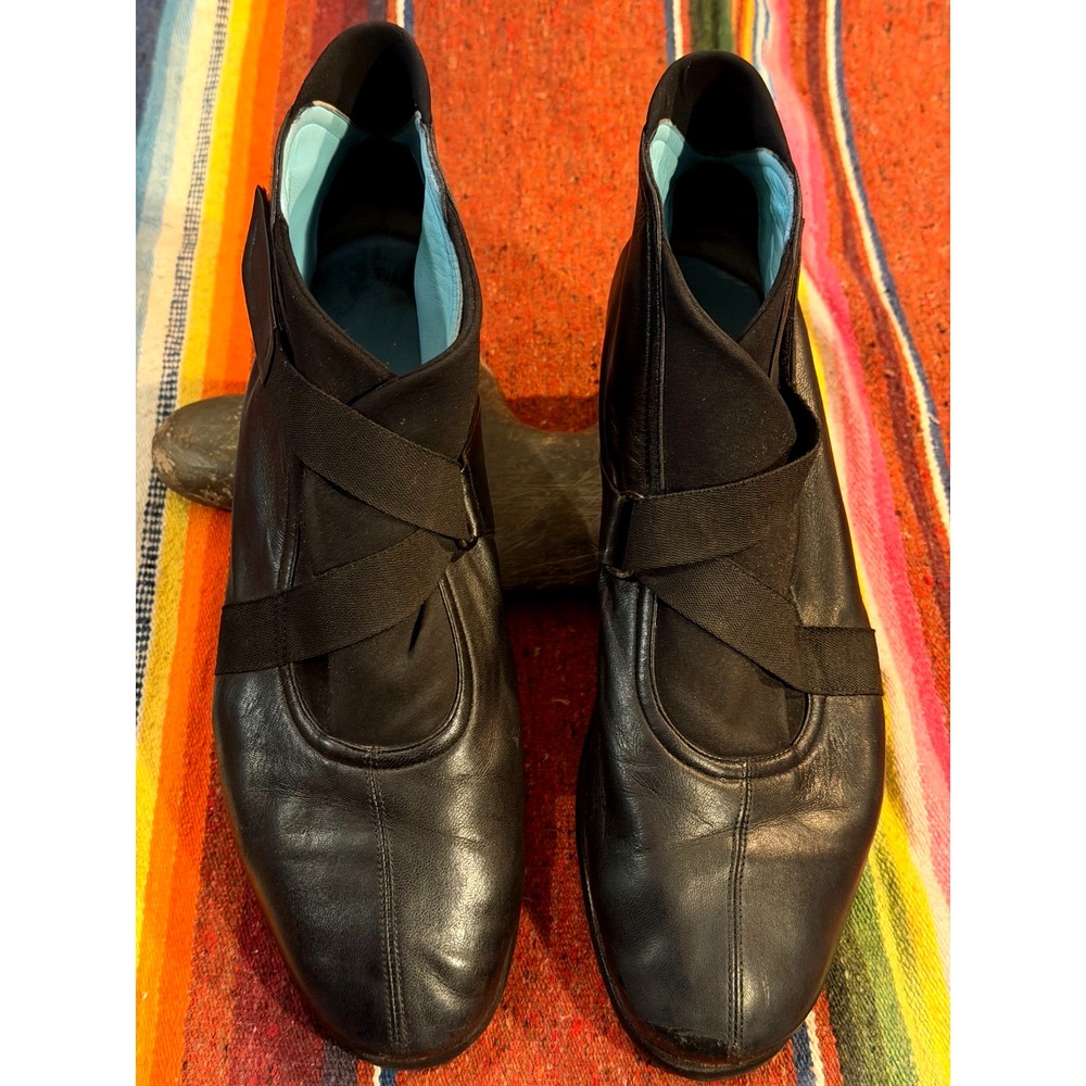 Thierry Rabotin Black Genuine Leather Crisscross Hook & Loop Strap Comfort